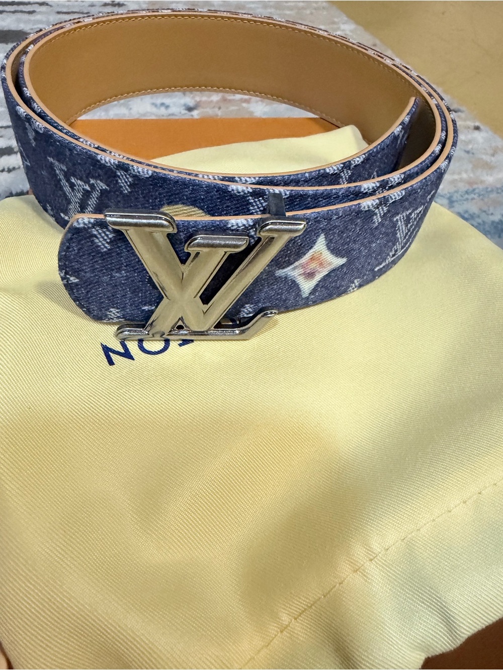 Fashion Blue Monogram Denim and Floral Belt